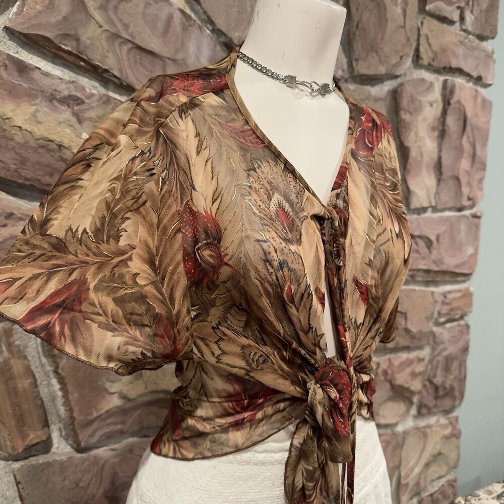 Feather‎ Print  short  Sleeves  Open Kimono Cardigan 3XL  Boho minimalistic